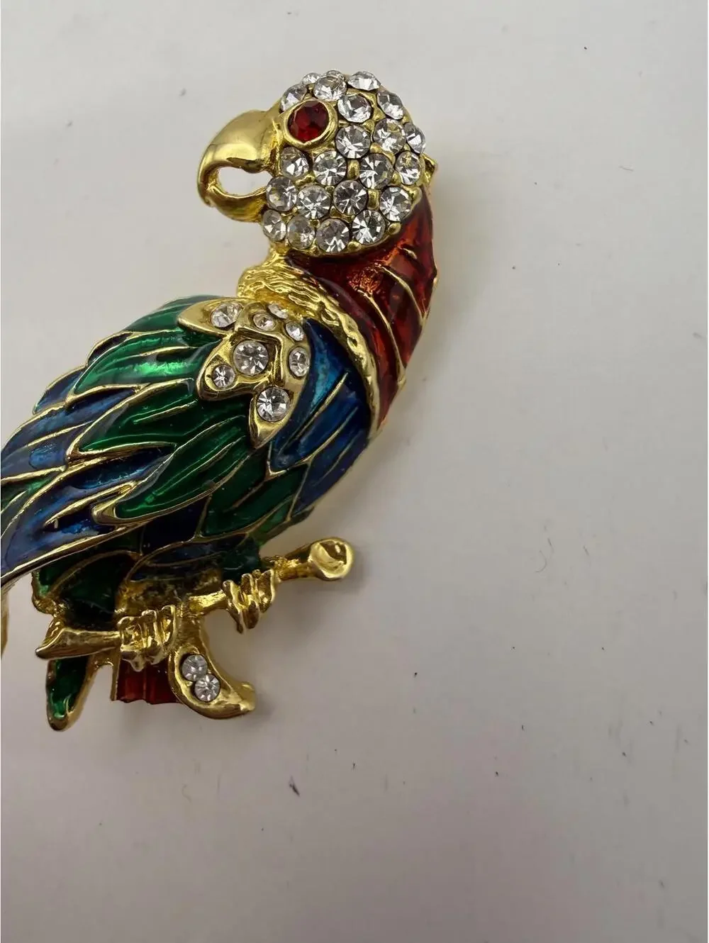 Vintage Parrot Brooch with Colorful Enamel and Rhinestones